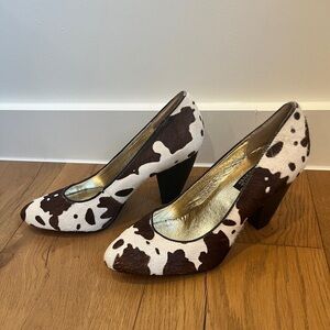 Deena & Ozzy Cowprint Heels with Cowboy Heel